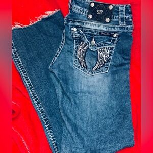 Miss Me Blue Boot Cut Jeans with Embellished Pockets